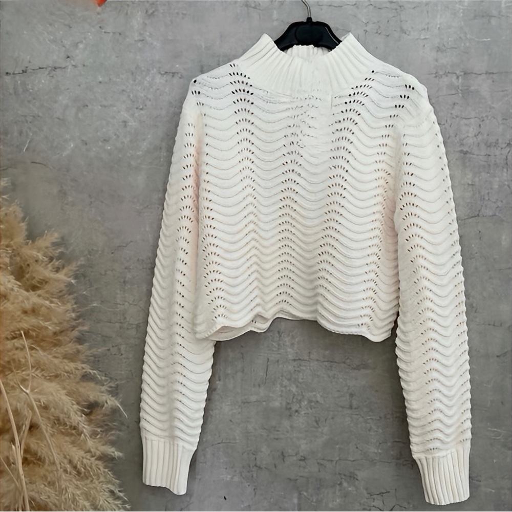 ZARA Womens Chenille Cream Turtleneck Sweater Size: Small